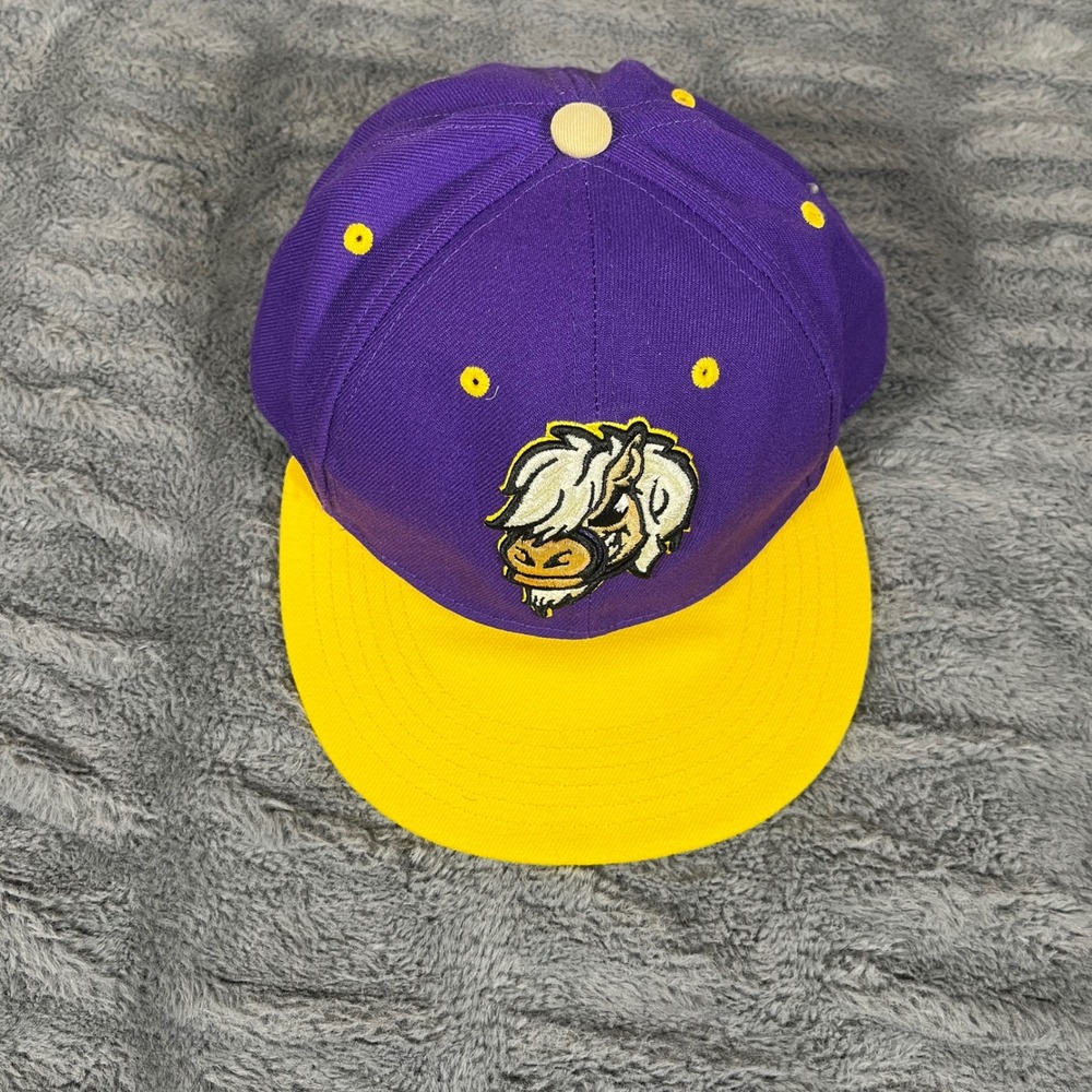 RSVLTS Parks and Recreation Lil Sebastian Snapback Hat Purple Yellow AN536
